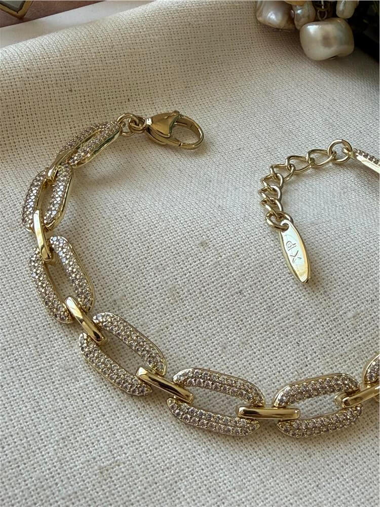 VIP 14K Taşlı Oval Zincir Bileklik