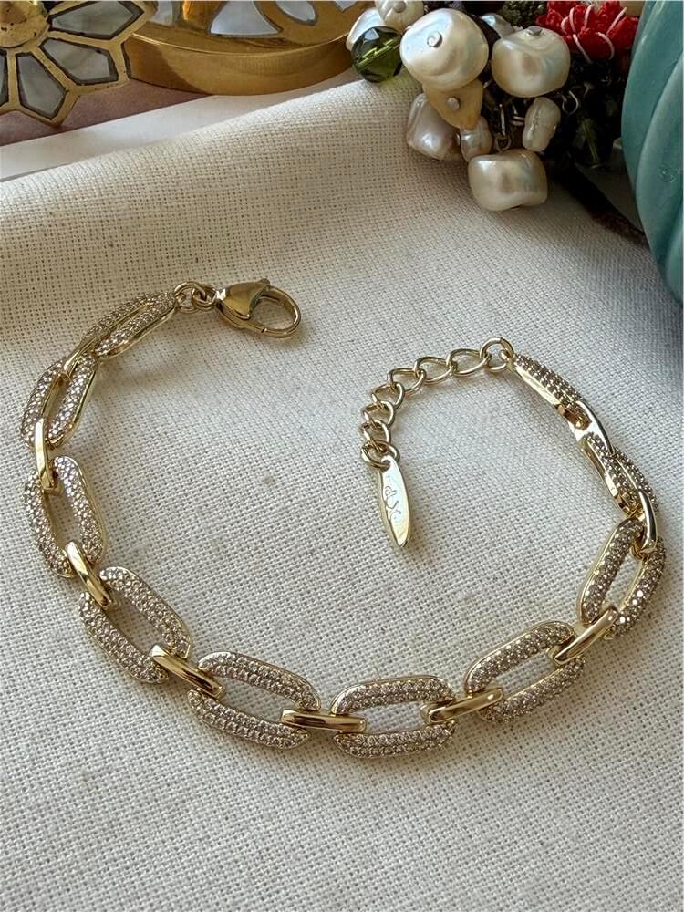 VIP 14K Taşlı Oval Zincir Bileklik