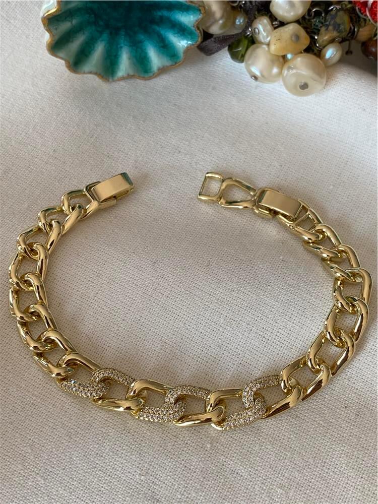 VIP 14K Taşlı Oval Zincir Bileklik