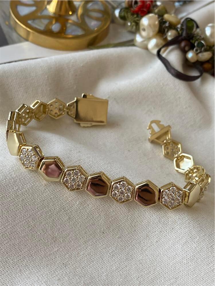 VIP 14K Taşlı Petek Model Bileklik