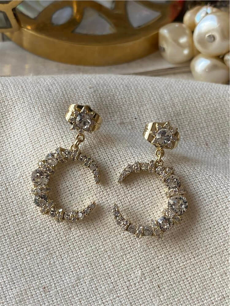 VIP 14K Taşlı Sallantılı Ay ve Yıldız Küpe