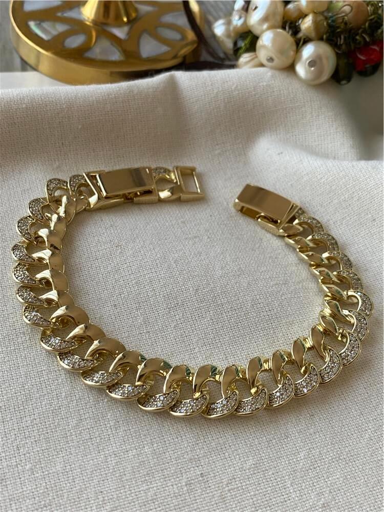 VIP 14K Taşlı Sık Geniş Zincir Bileklik