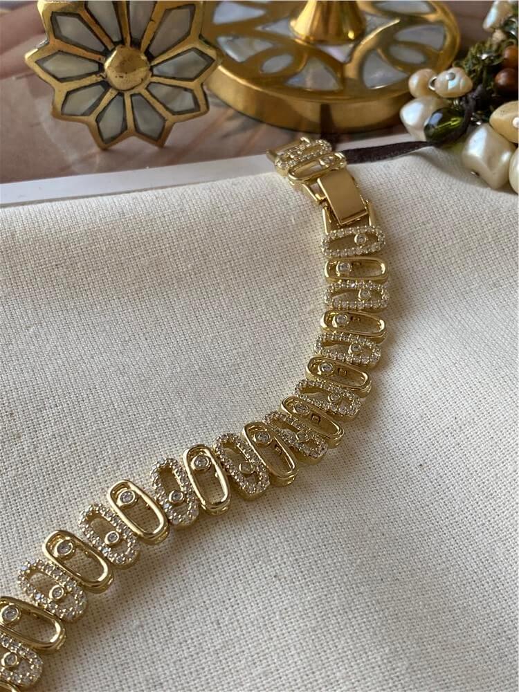 VIP 14K Taşlı Sıralı Oval Model Bileklik