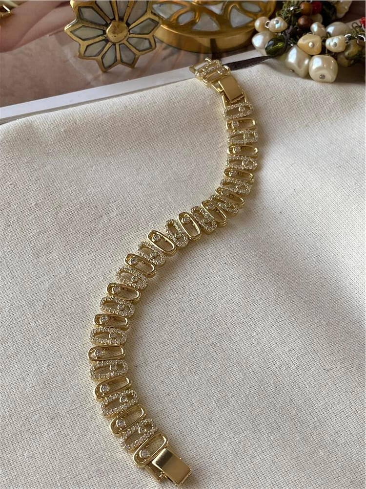 VIP 14K Taşlı Sıralı Oval Model Bileklik