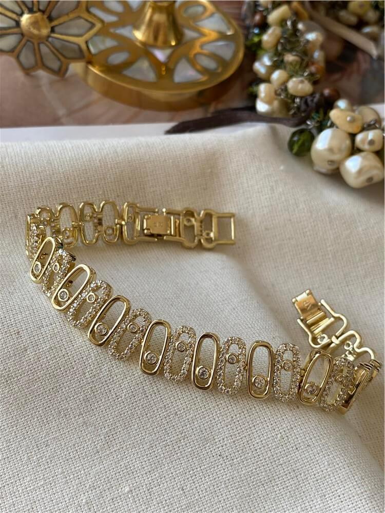 VIP 14K Taşlı Sıralı Oval Model Bileklik