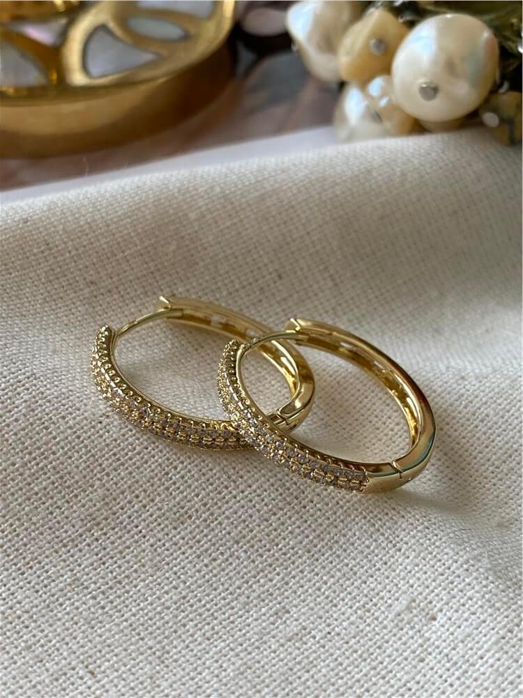 VIP 14K Taşlı Slim Halka Küpe