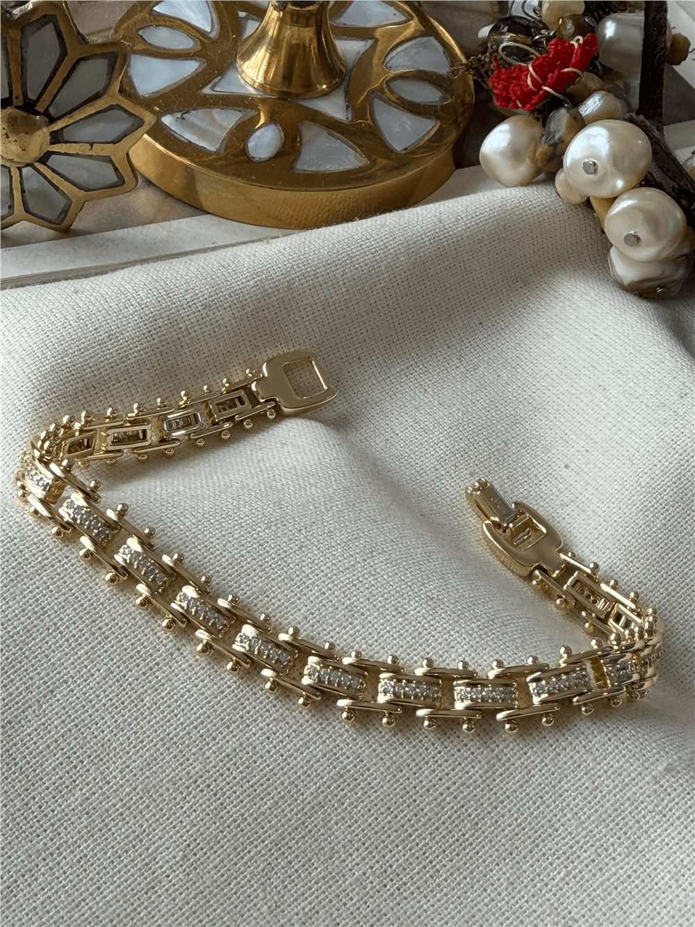 VIP 14K Taşlı Stick Örme Bileklik