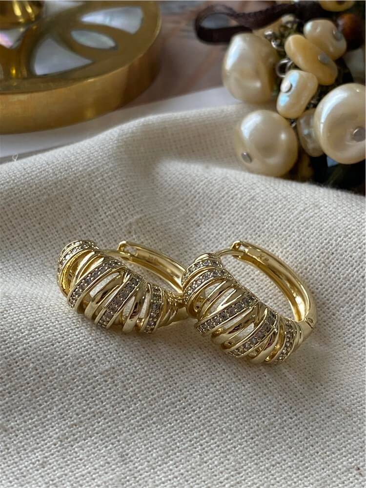 VIP 14K Taşlı Stripes Küpe