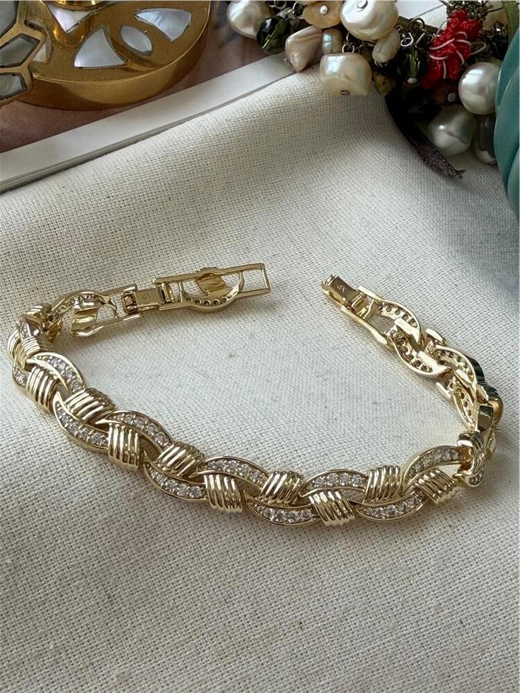 VIP 14K Taşlı Tasarım Örgü Bileklik