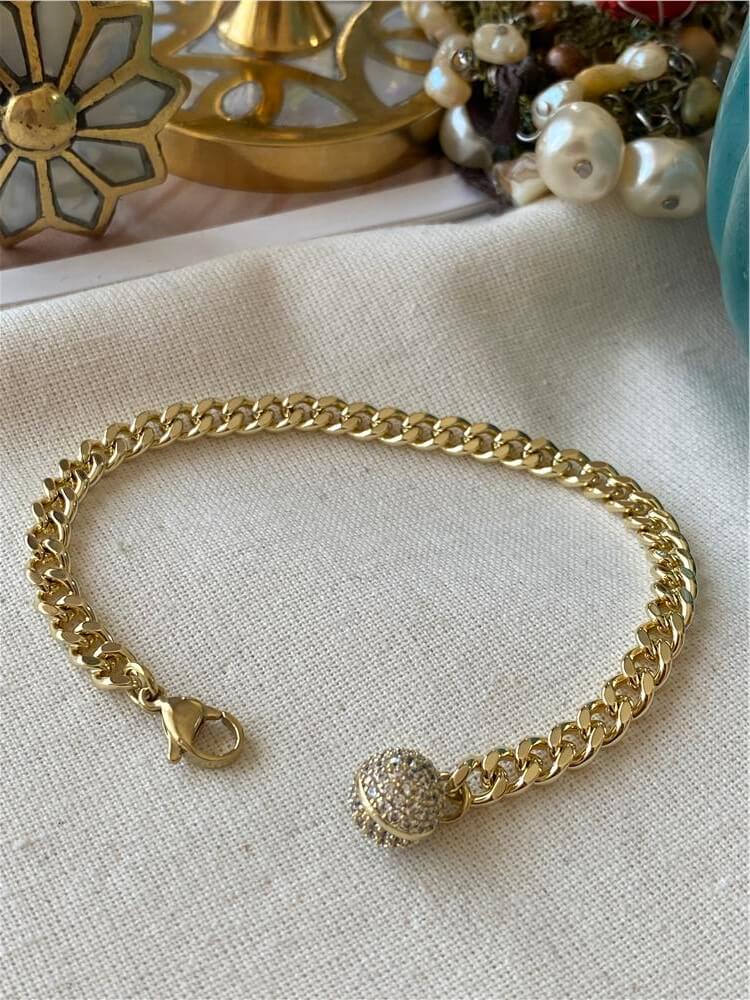 VIP 14K Taşlı Topçuk Detaylı Zincir Bileklik