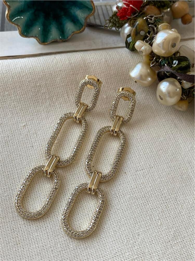 VIP 14K Taşlı Üçlü Oval Küpe