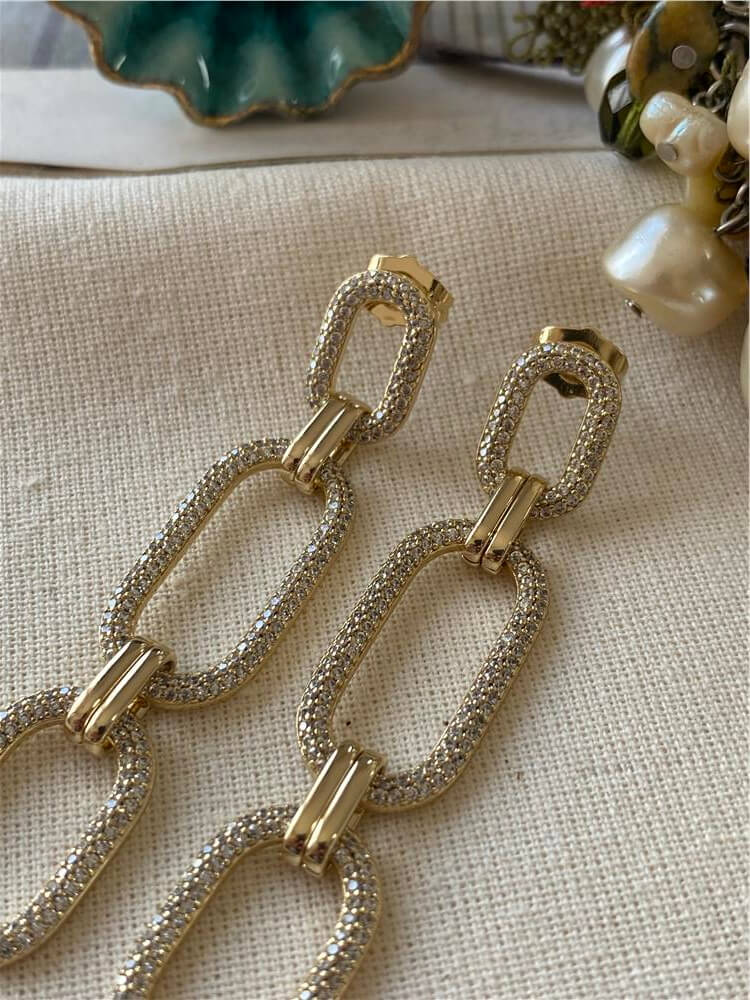 VIP 14K Taşlı Üçlü Oval Küpe