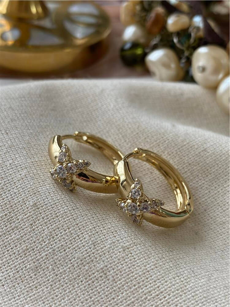 VIP 14K Taşlı X Detaylı Halka Küpe