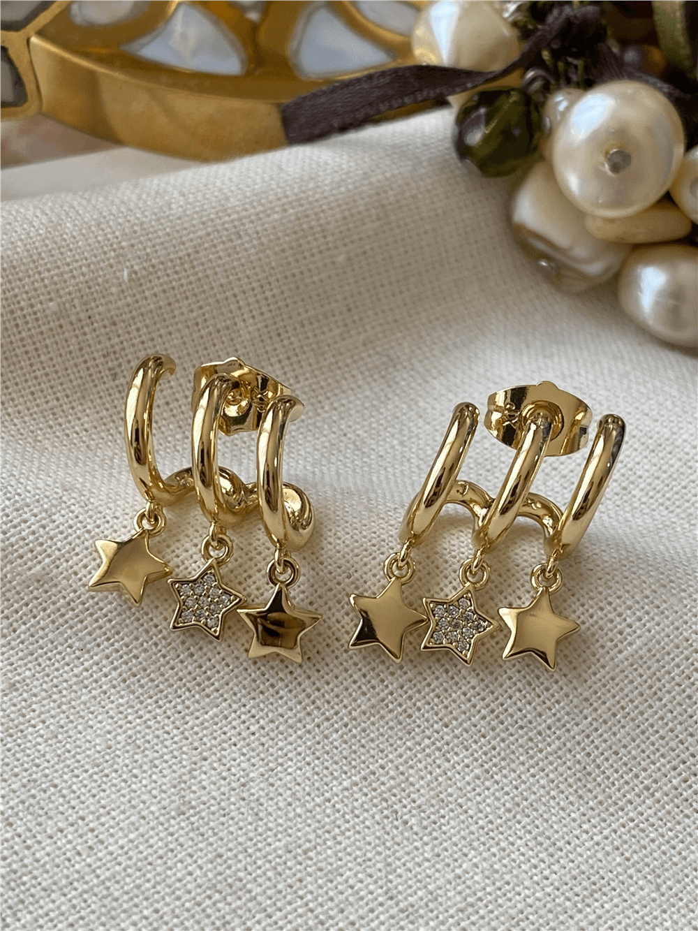 VIP 14K Taşlı Yıldız Sallantılı Kaburga Küpe