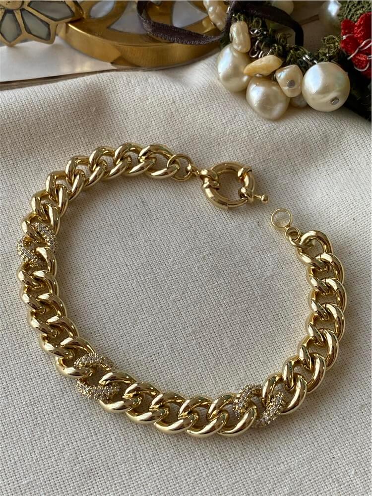 VIP 14K Taşlı Yuvarlak Zincir Bileklik