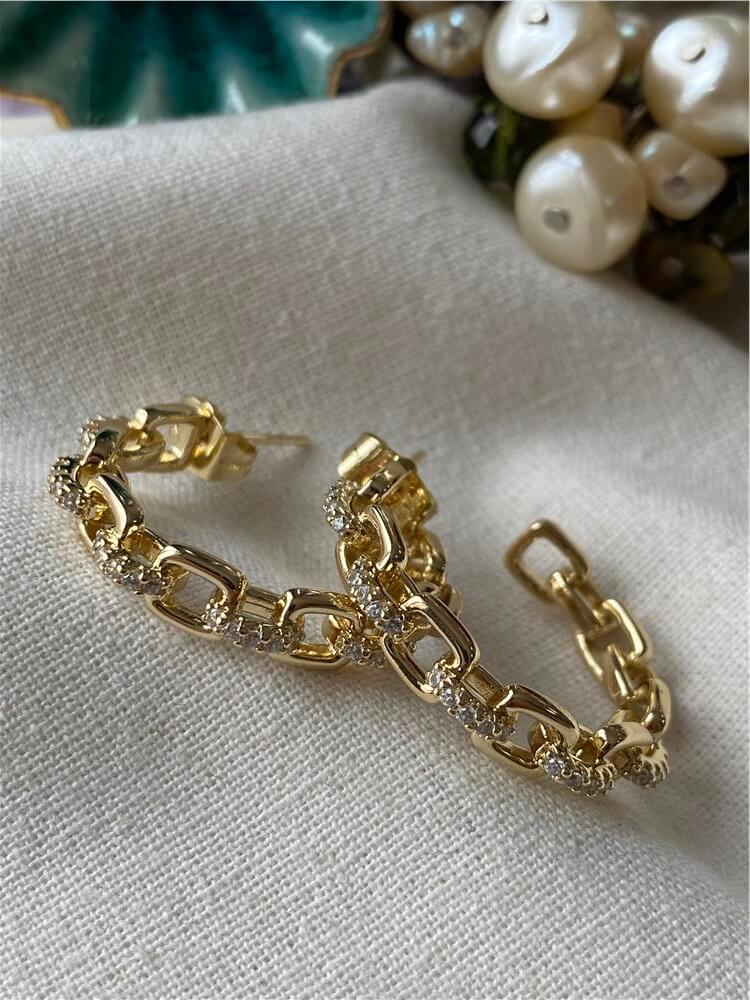 VIP 14K Taşlı Zincir Halka Küpe