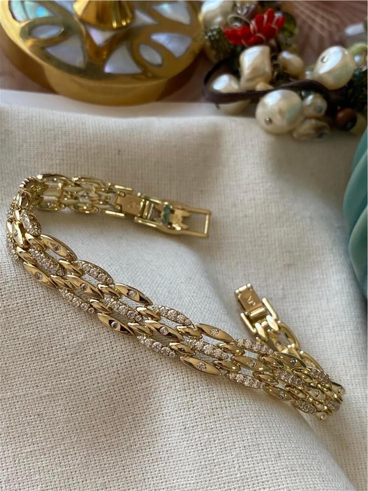 VIP 14K Üç Sıra Taşlı Arpacık Bileklik
