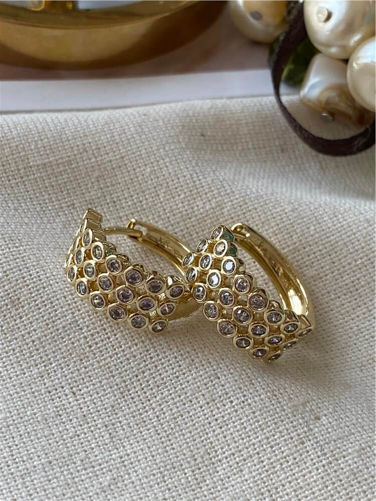 VIP 14K Üç Sıra Taşlı Mini Halka Küpe