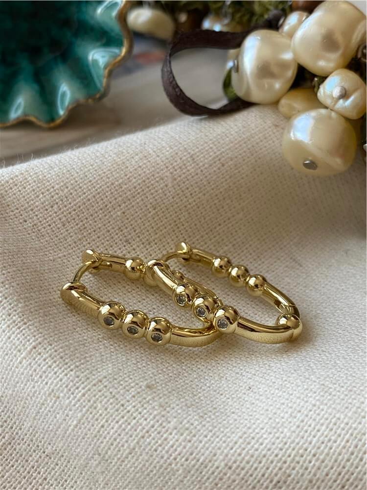 VIP 14K Üç Taş Oval Küpe