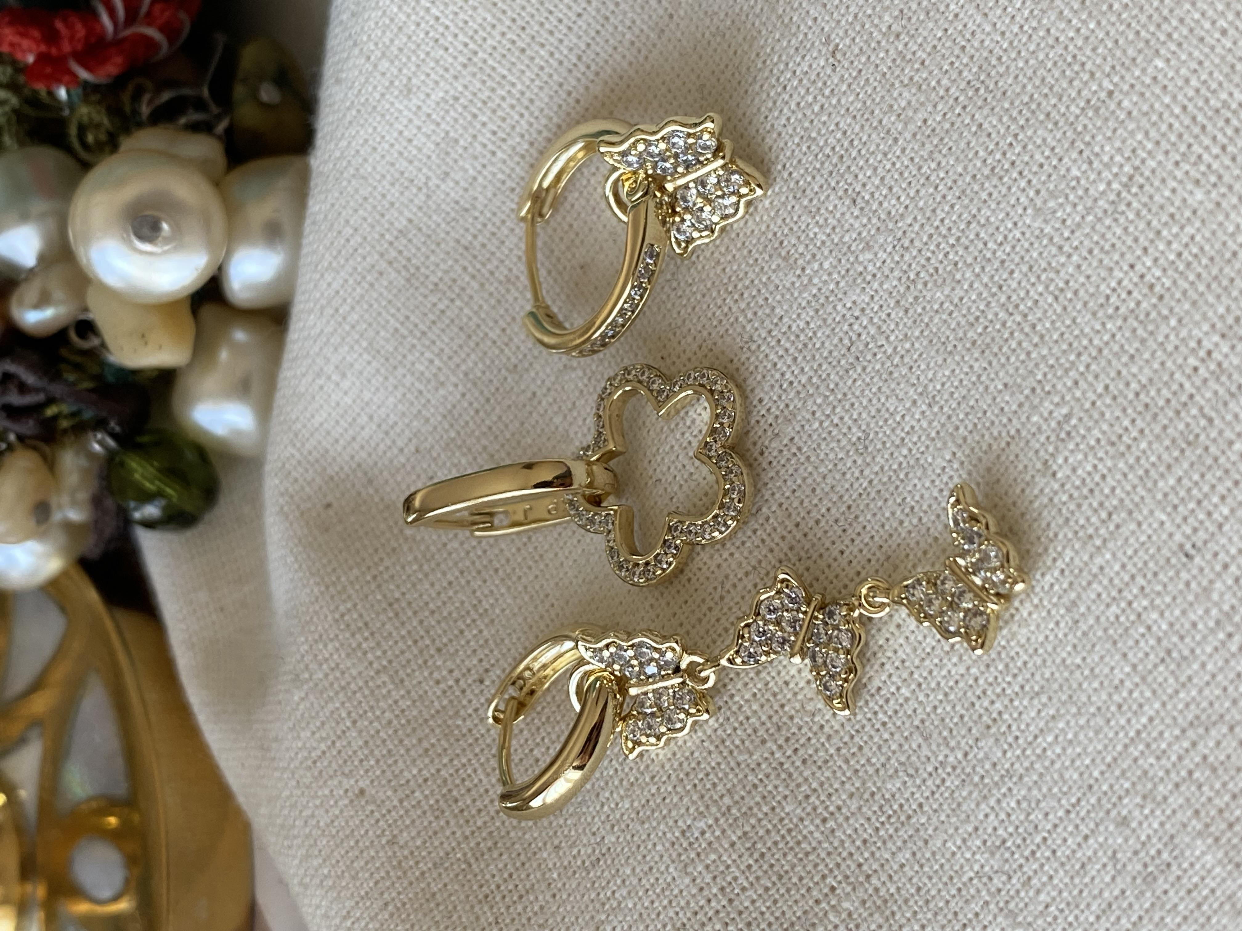 VIP 14K Üçlü Kelebek Sallantılı Küpe