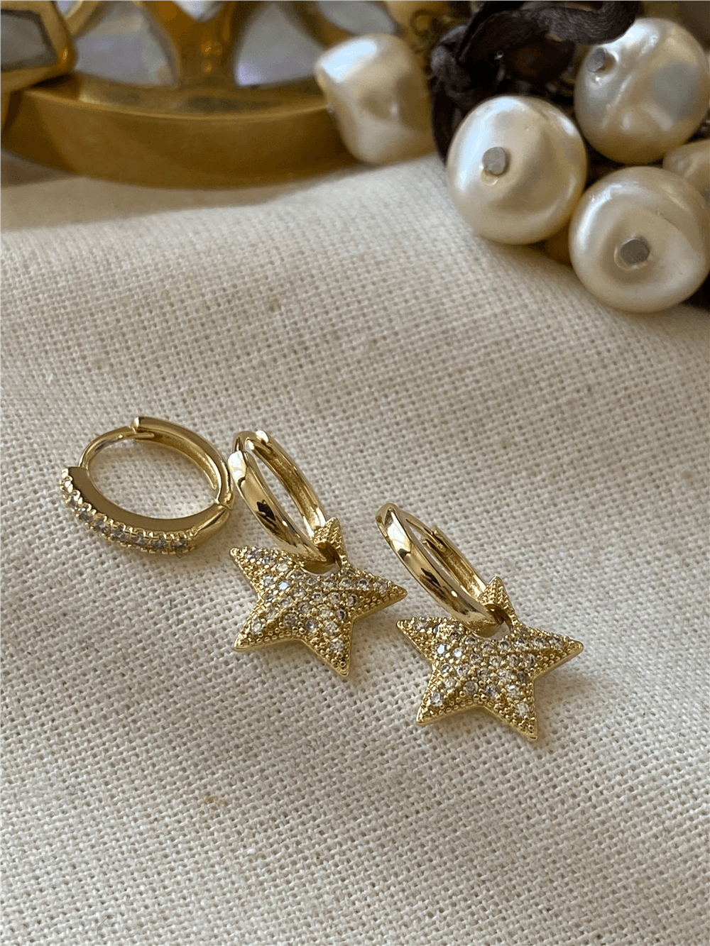 VIP 14K Üçlü Minik Yıldızlı Küpe Seti