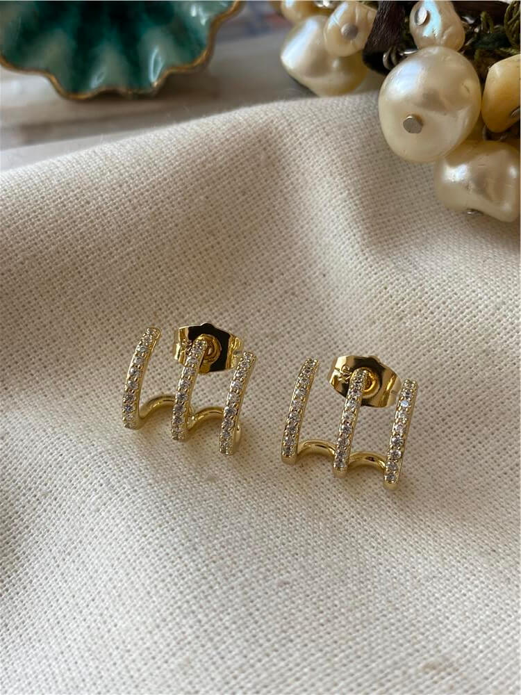 VIP 14K Üçlü Taşlı Kaburga Küpe