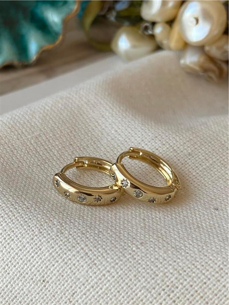 VIP 14K Yıldız Baskılı Halka Küpe