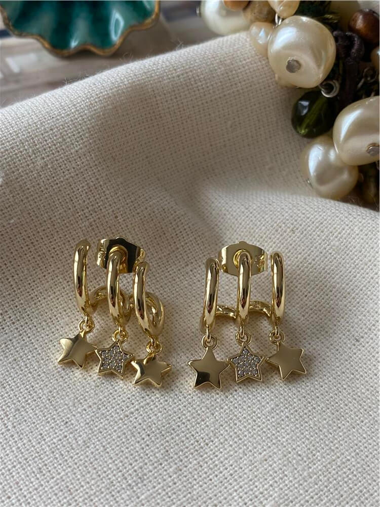VIP 14K Yıldız Sallantılı Kaburga Küpe