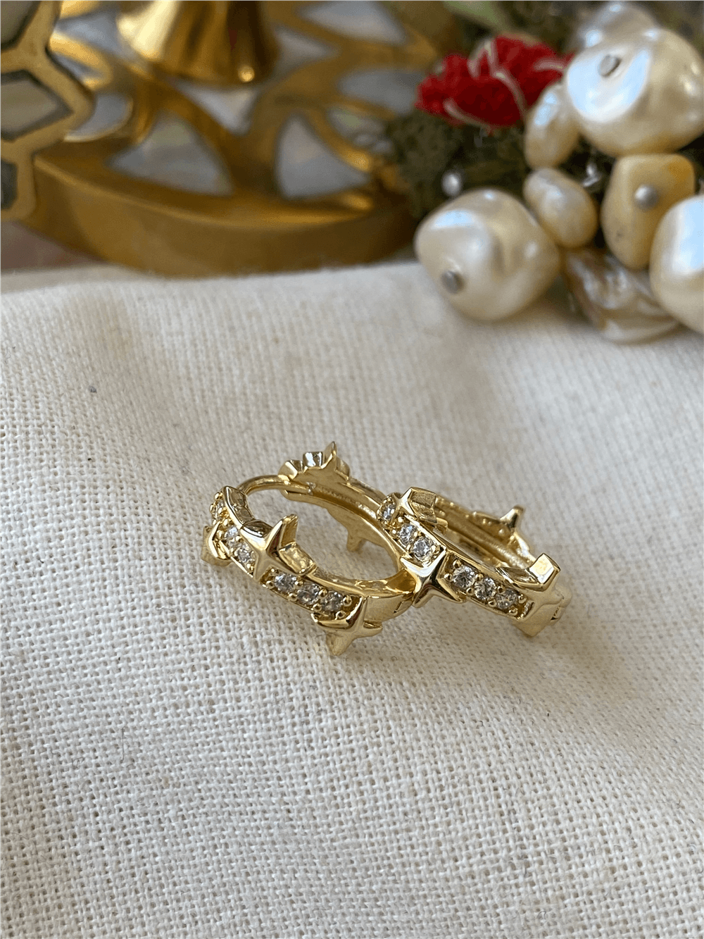 VIP 14K Yıldızlı Mini Halka Küpe