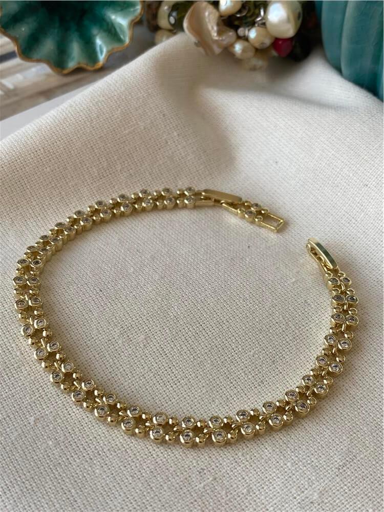 VIP 14K Yuvarlak Taşlı Örme Bileklik