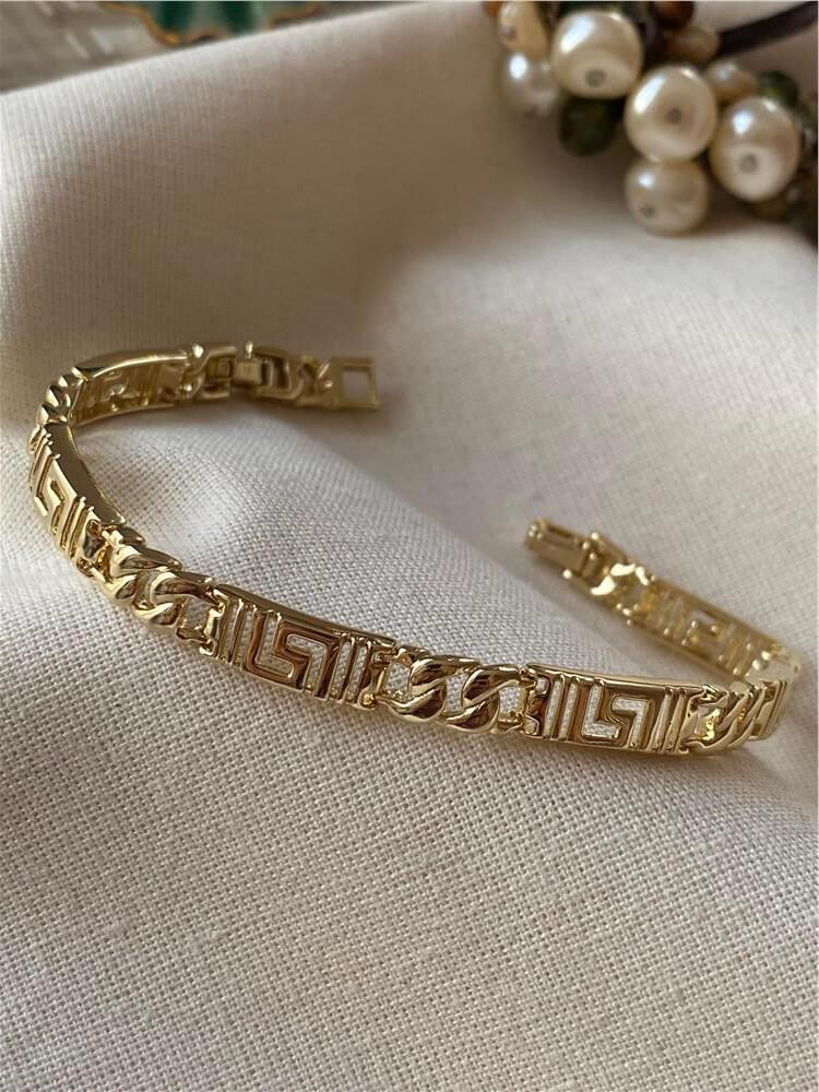 VIP 14K Zincir Detaylı Greek Desen Bileklik