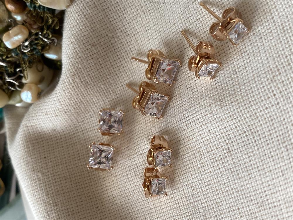 Steel Square Solitaire Earrings