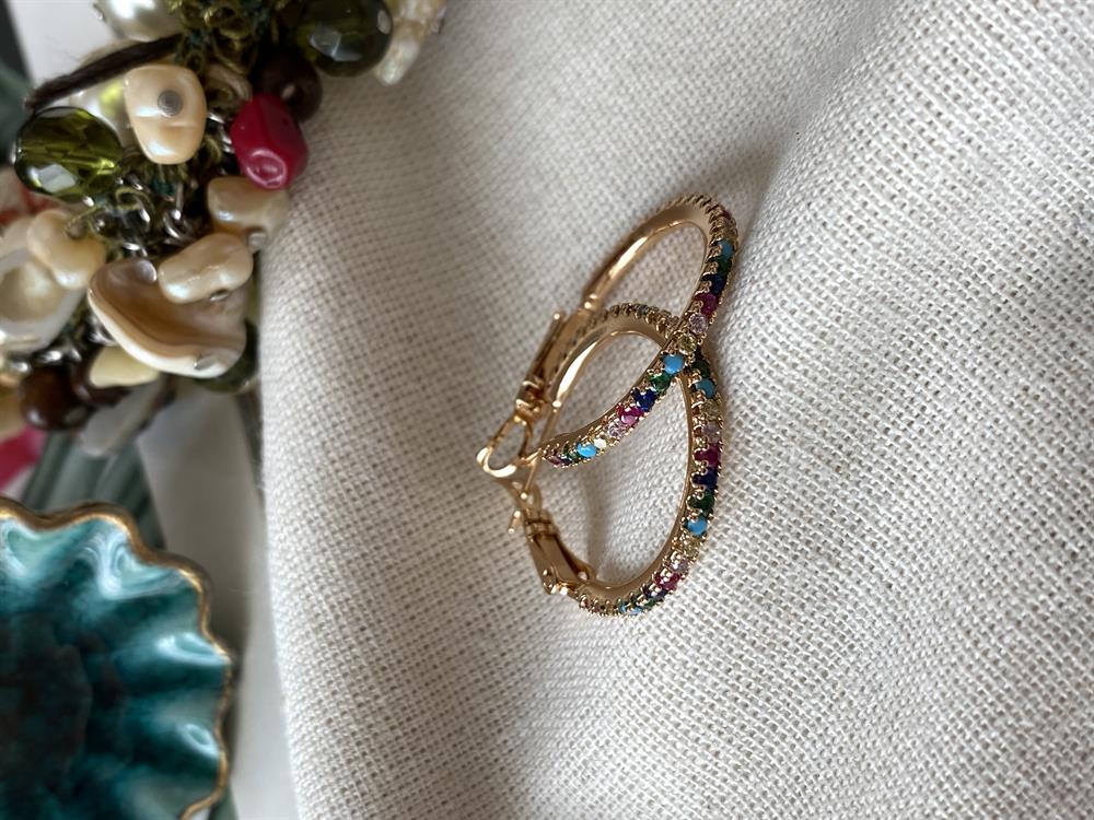 VIP Renkli Taşlı Halka Küpe