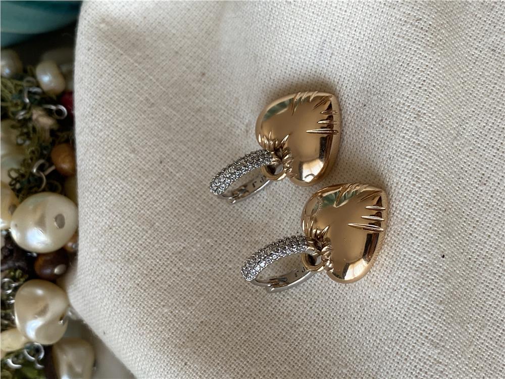 VIP Silver Taşlı Gold Kalp Küpe