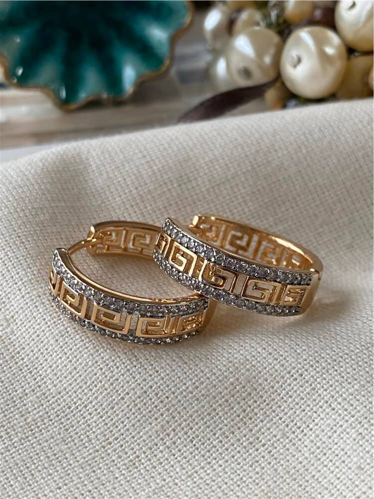 VIP Silver Taşlı Greek Halka Küpe
