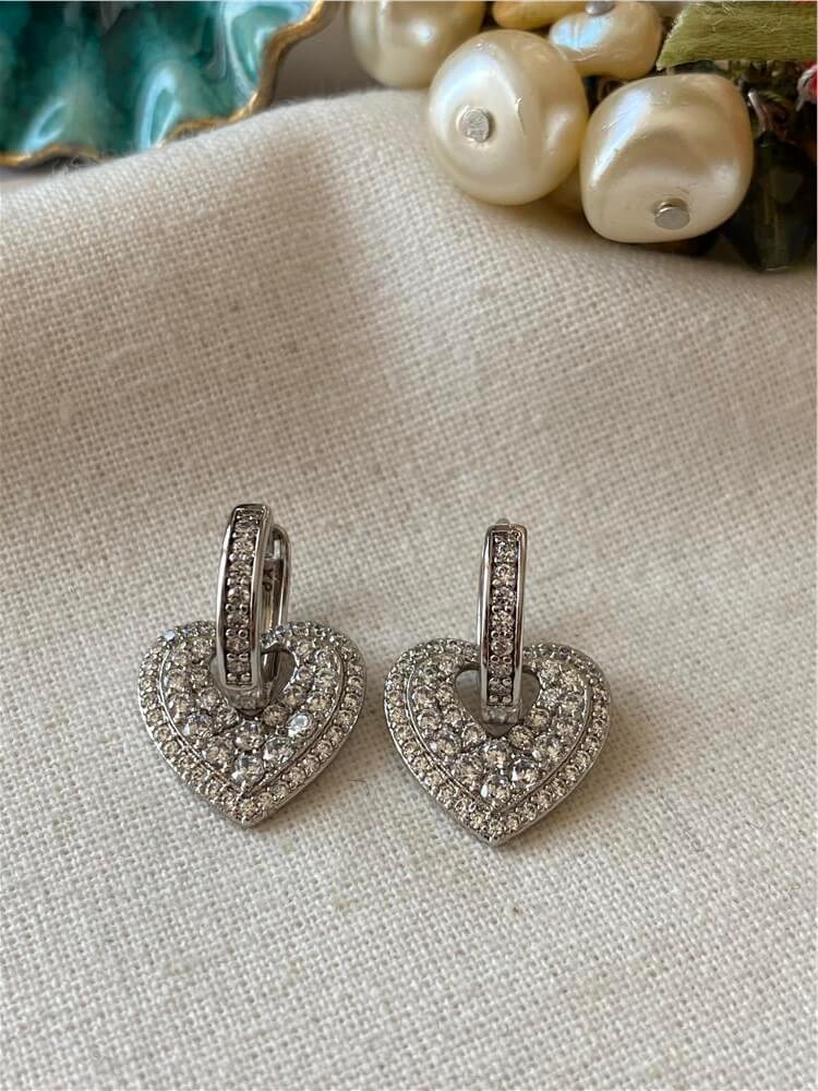 VIP Silver Taşlı Kalp Charmlı Küpe