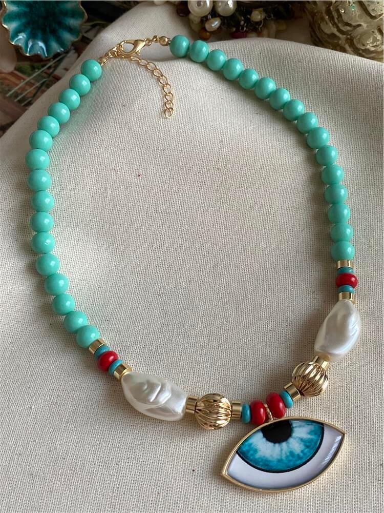 Yeşil Boncuklu Göz Kolye