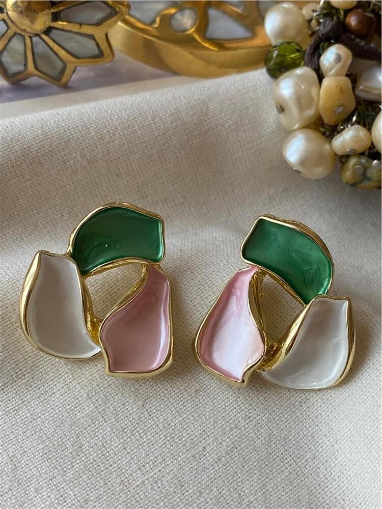 Yeşil Pembe Mineli Üç Yaprak Küpe
