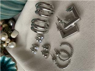 12li İnci&Kalp&Tektaş Küpe