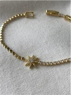 14K Çift Model Zincir Çiçek Detaylı Bileklik