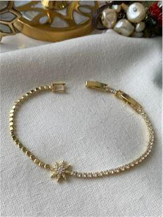 14K Çift Model Zincir Çiçek Detaylı Bileklik