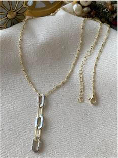 14K Çift Renk Zincir Sallantılı Kolye