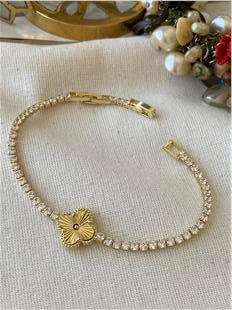 14K Cleef Detaylı İnce Suyolu Bileklik