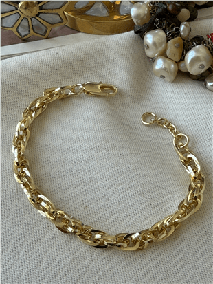 14K Geçmeli Oval Zincir Bileklik