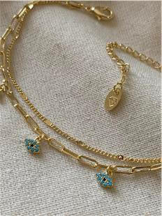 14K İkili Mavi Göz Detaylı Bileklik