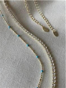 14K İkili Mavi Mineli Suyolu Kolye