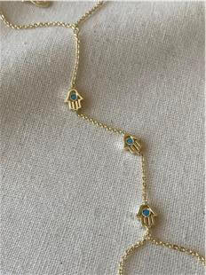 14K Mavi Taşlı Hamsa Eli Şahmeran