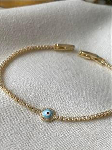 14K Nazar Göz Detaylı Zarif Suyolu Bileklik