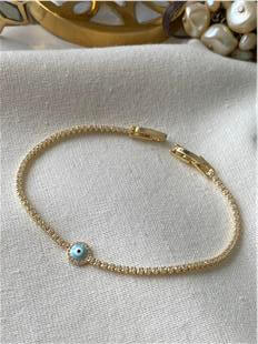 14K Nazar Göz Detaylı Zarif Suyolu Bileklik