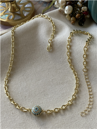 14K Oval Zincirli Göz Boncuk Kolye